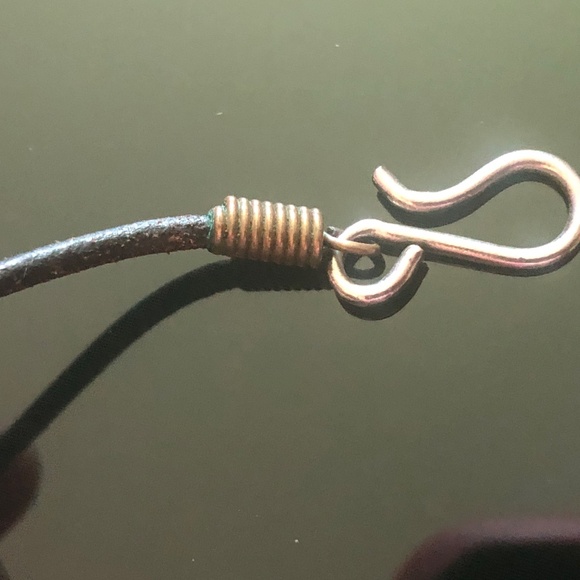 VTG Pastel Pink Ceramic Beads Bronze Spacers Beaded Boho Leather Cord Necklace - Picture 6 of 8